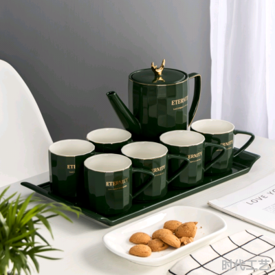 Simple Nordic Cold Water Pot Set (Dark Green Gold) Internet Celebrity Live Hot Ceramic Cup Gift Cup Tea Cup