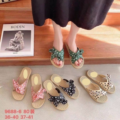 Spot Supply Korean Summer Sandals Fashion Dish Knot Cloth Flowers Cross Strap Classic Retro Polka Dot Style Sandals