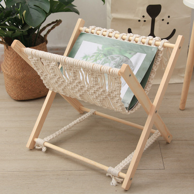 Nordic Cotton String Woven Storage Rack Folding Magazine Rack Creative Desktop Book Shelf Floor Storage Rack Photo Props