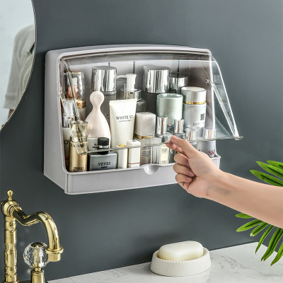 Wall-Mounted Storage Rack Punch-Free Waterproof Dustproof Bathroom Kitchen Large Capacity Storage Rack Storage Box One Piece Dropshipping