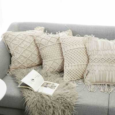 Hand-Woven Tassel Pillow Sofa Cushion Cover Bedside Decorations Furnishings Coarse Cotton Cotton String Bohemian