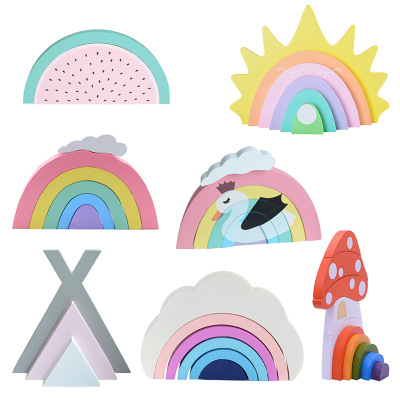 Spot Factory Direct Sales Ins Nordic Style Home Wooden Rainbow Building Blocks Children's Room Scene Layout Ornaments