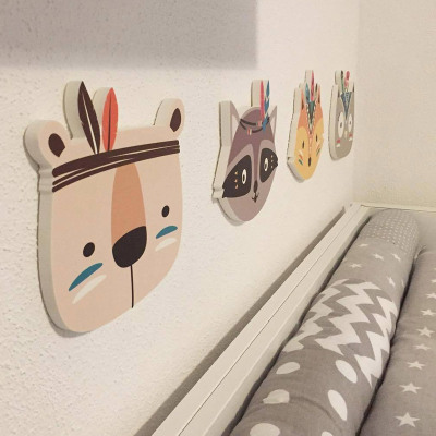 Spot Factory Direct Sales Cross-Border Hot Sale Ins Children's Room Decoration Wood-Plastic Plate Cartoon Animal Stereo Wall Stickers