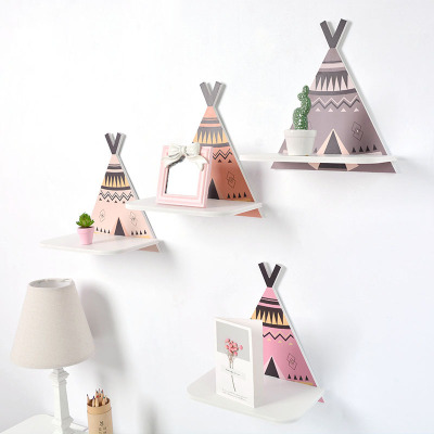 Factory Direct Sales Nordic Instagram Style Wood-Plastic Plate Wall Decorative Creative Simple Small Tent Shelf Wall Hanging Decoration