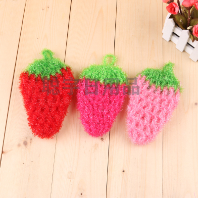 Two Pieces of Strawberry Handmade Rag Kitchen Scouring Pad Wipe Towel Non-Stick Oil Dish Towel Creative Dishes Cloth