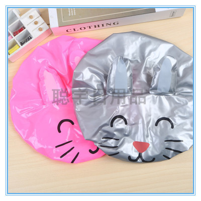 Shower Cap Female Adult Thickened Waterproof Cap Cute Bath Ear Protection Shower Cap Home Fashion Printing Kitchen Oil-Proof Cap