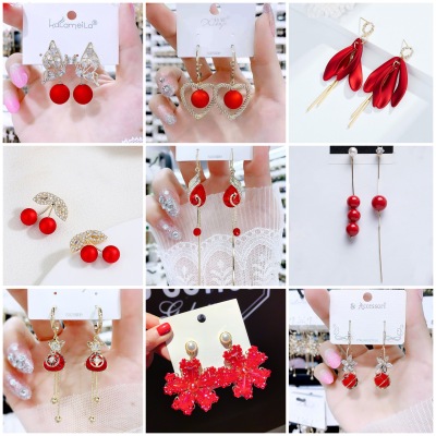 2023 New Year Celebration Chinese Style New Earrings Red Crystal Earrings Long Tassel Earrings Spring Earrings