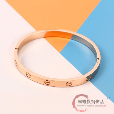 Rose Gold Titanium Steel Bracelet All-Match Special-Interest Design Bracelet round Open Valentine's Day Girlfriend Girlfriend Gift