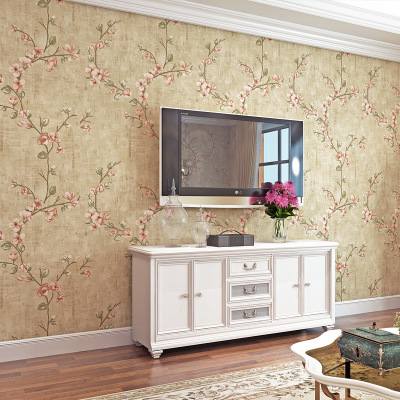 Retro American Pastoral Vine Flower Non-Woven 3D Fine Pressure Bedroom Living Room Background Wallpaper AB Matching Wallpaper