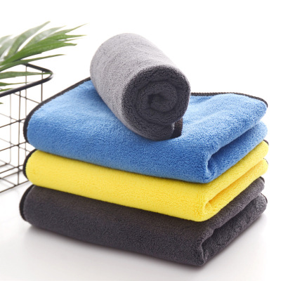 Factory Direct Sales High Density Car Cleaning Cloth Coral Fleece Thickened Absorbent Two-Color Double-Sided Fiber Car Wash Towel