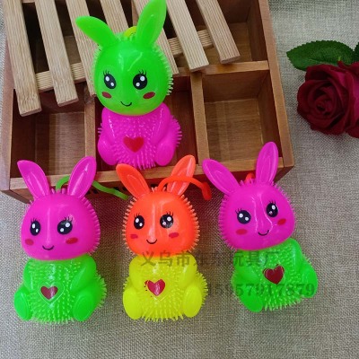 Hot Sale Glowing Rabbit Squeeze and Sound Squeeze Massage Ball Flash with Whistle with Rope Elastic Ball Toys Wholesale