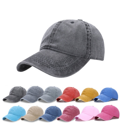 Korean Washed-Out Baseball Cap Custom Logo Outdoor Denim Peaked Cap Distressed Vintage Sunshade Hat Soft Top Light Board