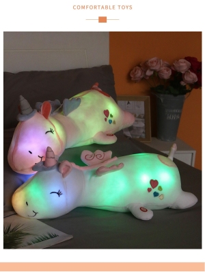 Cross-Border Hot Selling Luminous Unicorn Doll Lying down Cotton Soft Unicorn Pegasus Plush Toy Long Pillow