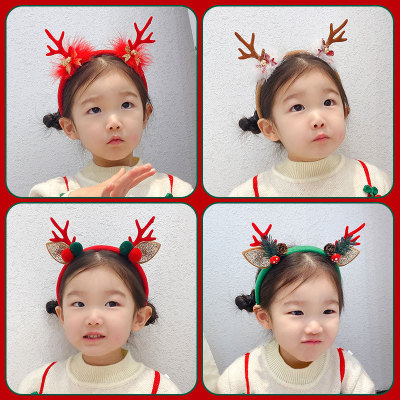 New European and American Christmas Children Antler Hairband Cute Christmas Head Band Fabric Santa Claus Hair Accessories Wholesale