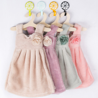 Cute Dress Thick Coral Fleece Hand Towel Absorbent Hanging Kitchen Towel