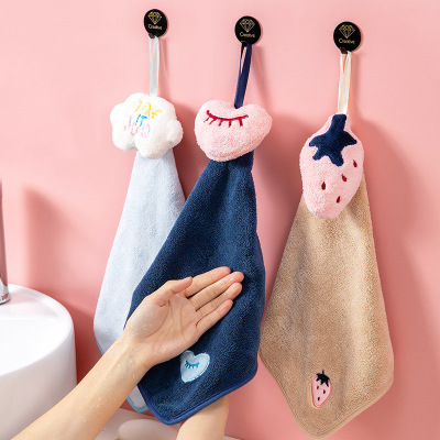 Hanging Cartoon Cute Handkerchief Kitchen Thick Absorbent Towel Household Children's Cotton Hand Towel