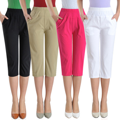 SOURCE Manufacturer Women's Clothing Summer New Middle-Aged Mom Stretch Cropped Pants Women Elastic plus Size Casual Women's Pants