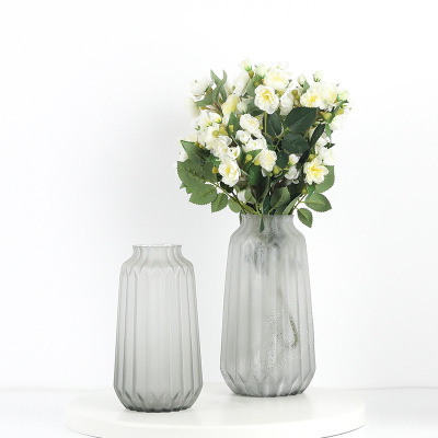 European-Style Simple Vintage Vertical Stripes Frosted Glass Vase Small Mouth Crafts Decoration Flower Arrangement Blowing Vase Wholesale