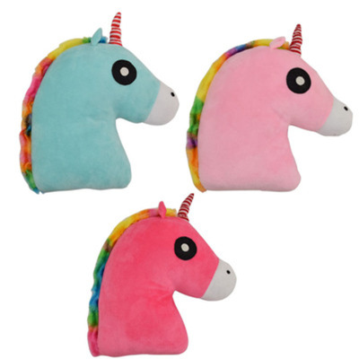 Cartoon Unicorn Plush Toy Rainbow Mane Horse Head Doll Elastic Spandex Super Soft Doll Pillow