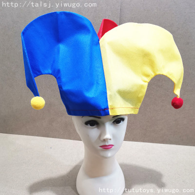 Curved Adult Clown Hat Non-Woven Three-Color Hat Two-Color Hat Jyer Hat Pom Hat Carnival Hat