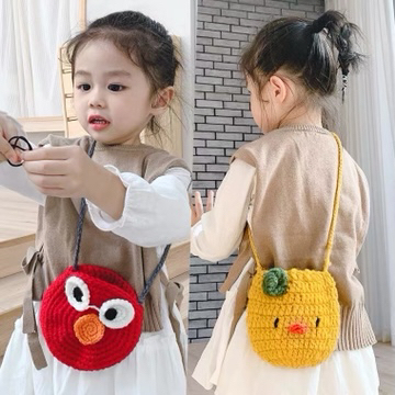 Boys and Girls Coin Purse Messenger Bag Autumn and Winter Outdoor Wear Children Mini Woolen Yarn Bag Cartoon Cute Baby Bag