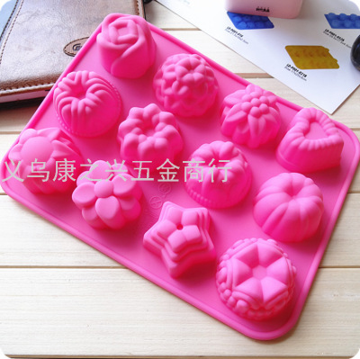 Silicone Cake Mold 12 with Different Flowers and Plants Shape Silicone Chocolate Mold Handmade Soap Mold