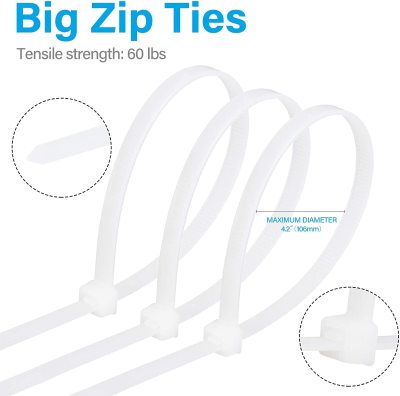 16 Inches about 40cm High Quality Strong Large Transparent Zipper Cable Tie, Self-Locking Nylon Cable Tie, Indoor and Outdoor