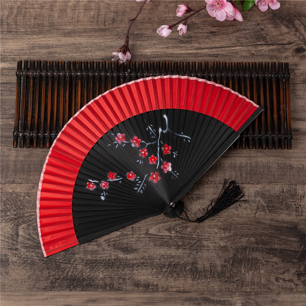 头青喷绘扇花鸟美女图女扇珠光柄喷绘丝绸扇子折扇旗袍配扇