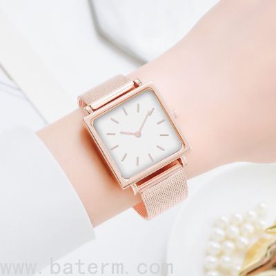 European and American New Fashion Simple Square Nail Mesh Strap Watch Preppy Style Retro Rectangular Watch Quartz Watch
