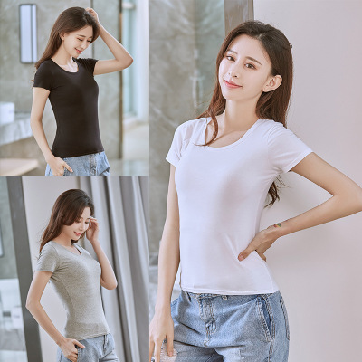 Cotton White Short Sleeve T-shirt Women's Loose 19 New Spring and Summer Tops Korean Style Versatile Trendy Bottoming Shirt Thin Spring