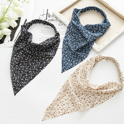 European and American New Floral Fabric Headscarf Women's Versatile Bandeau Triangular Binder Three-State Cross-Border Supply Elastic Ribbon