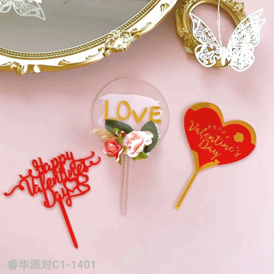 Factory Wholesale Acrylic Flower Cake Plug-in Love Heart Cake Decorative Insertion Birthday Blessing Baking Decorations