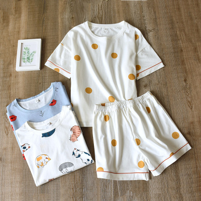 Women's Summer Pajamas Short-Sleeved Shorts Cute Summer Thin Home Wear Two-Piece Suit