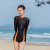 One-Piece Swimsuit for Women Slim Looking Belly Covering Black Boxer Conservative Long Sleeve Sun Protection 2021 New Ins Hot Spring Bathing Suit