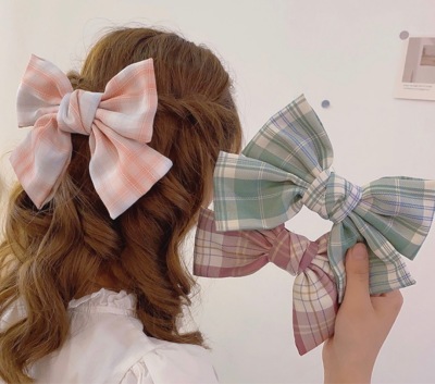 Factory Direct Barrettes Korean Style Internet Celebrity Word Clip Fashion Minimalist Preppy Style Plaid Bow Cropped Hair Clip Wholesale
