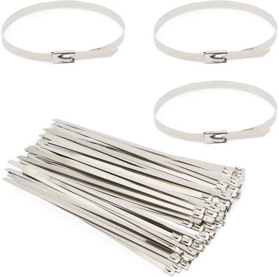 304 Stainless Steel Cable Ties, Multi-Purpose Self-Locking Self-Locking Metal Necklace Chain (20.32cm 100 Pieces)