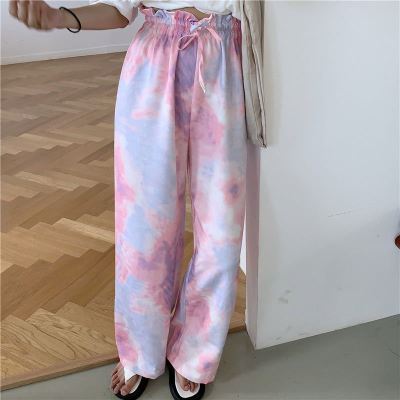 20 Summer Korean New ''Elegant Contrast Color Flower High Waist Slimming Cropped Wide-Legged Casual Versatile Pants Women