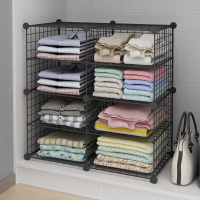 Creative Iron Net Storage Rack Combination Storage Bookshelf Iron Multi-Functional Storage Rack Bedroom Folding Storage Cabinet Simple