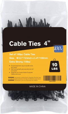 Nylon Cable Tie Black Multi-Purpose UV Protection Heat Resistant Ribbon 10.16cm Heavy Duty Cable with Self-Locking Fixed Wire