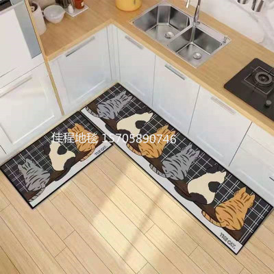 New digital printing crystal velvet kitchen two-piece floor mat non-slip combination floor mat