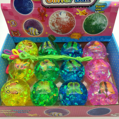 Stall Hot Sale Luminous Toys 6.5 Elastic Ball Crystal Ball with Rope Yiwu Toys Wholesale