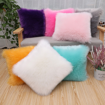 Plush Pillow Wool-like Cushion Carpet Fur Cover Cute Sofa Bedside Fur Cushion Home Cover