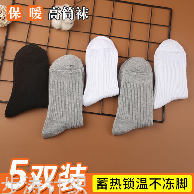 Spring and Autumn New Men's Socks Solid Color Double Needle Vertical Stripes Men's Mid-Calf Length Sock Warm Leisure Socks Factory Wholesale Spot