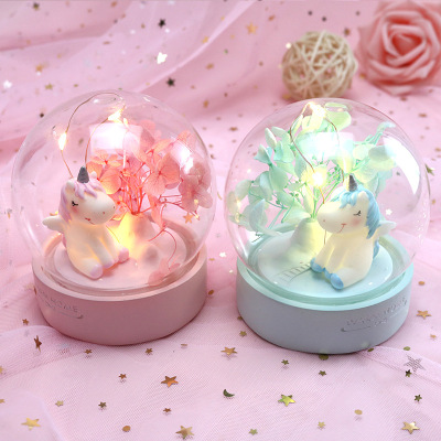 Creative Birthday Gift Preserved Fresh Flower Unicorn Glass Star Light for Girls Girlfriends Girly Heart Gift