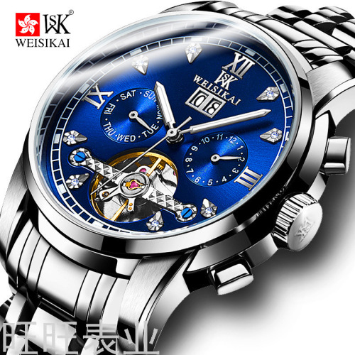 swiss genuine （wieskai） large flywheel automatic mechanical watch men‘s watch popular luminous waterproof watch