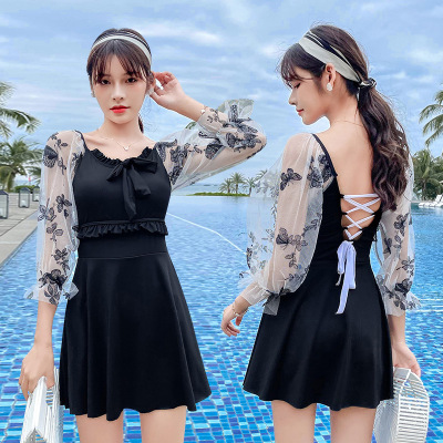 Women's Swimsuit 2021 New Skirt One-Piece Boxer Fairy Style Conservative Cover Belly Thin Korean Ins Style Swimming Suit