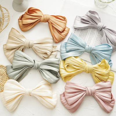 Korean Style New Candy Color Pleated Big Bow Spring Clip Ornament Sweet Knotted Waist Double-Layer Hairpin