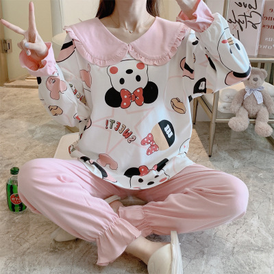 Spring and Autumn Women's Pajamas Korean Style Lace Doll Collar Sweet Princess Style 6535 Cotton Long Sleeve Casual Homewear