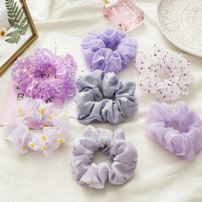 New Korean Style Purple Series Little Daisy Large Intestine Ring Girl Bun Floral Hair Ring Head Accessories