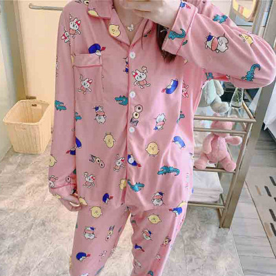 Spring and Autumn Women's Pajamas Cardigan Long-Sleeved Milk Silk Cartoon Cute Loungewear Southeast Asia Thailand Foreign Trade Suit